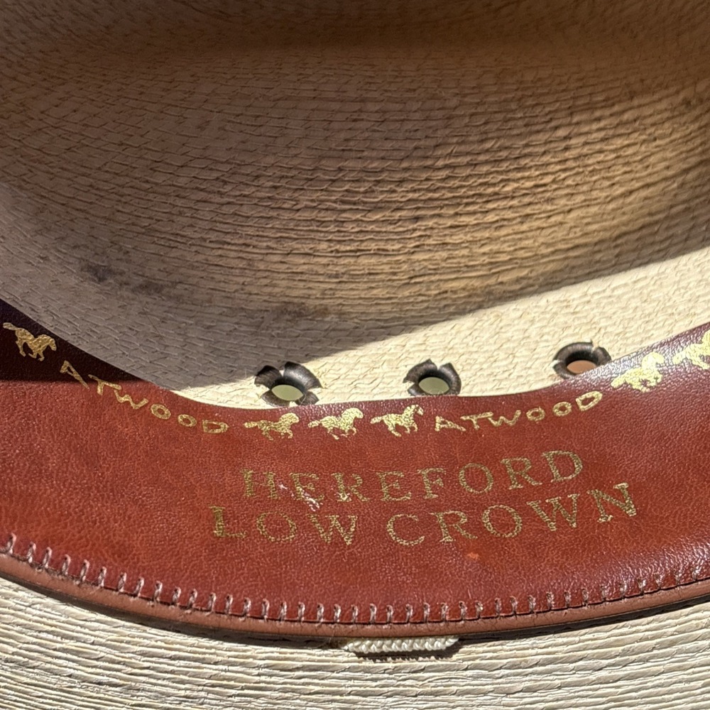 Atwood Western Hat 5X Ivory Straw Hereford Low Crown Long Oval Men Cowboy Mexico - Picture 7 of 12